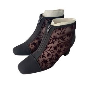 Vtg 90s Classique Melly Mesh Burnout Velvet Zip Ankle Boots 8.5 Regency Goth Y2K